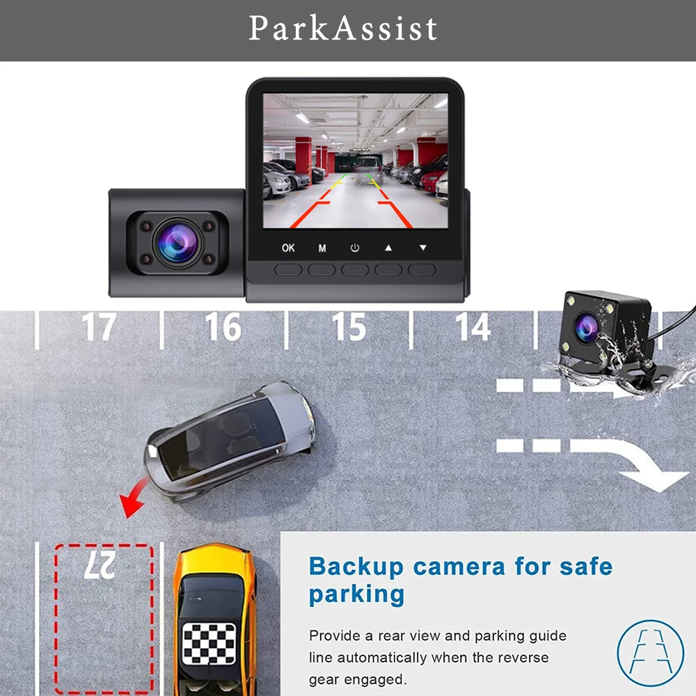 3 Channel Car DVR HD 1080P 3-Len Inside Vehicle Dash Cam Three Way Camera DVRs Recorder Video Registrator Mini Dashcam Camcorder - Image 4