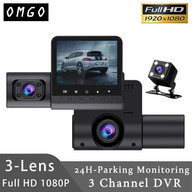 3 Channel Car DVR HD 1080P 3-Len Inside Vehicle Dash Cam Three Way Camera DVRs Recorder Video Registrator Mini Dashcam Camcorder