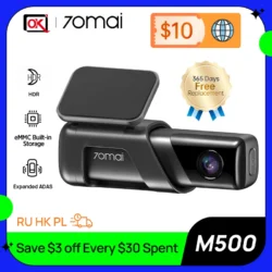 2022 70mai Dash Cam M500 1944P 170FOV 70mai Car DVR Camera Recorder Built-in GPS ADAS 24H Parking Monitor eMMC Storage